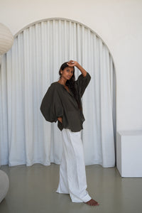 Thalia Cotton Voile Shirt  Khaki  Lilly Pilly