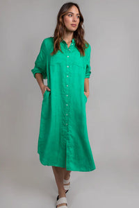 Hut Clothing - Kelly Boyfriend Shirt Dress, Green